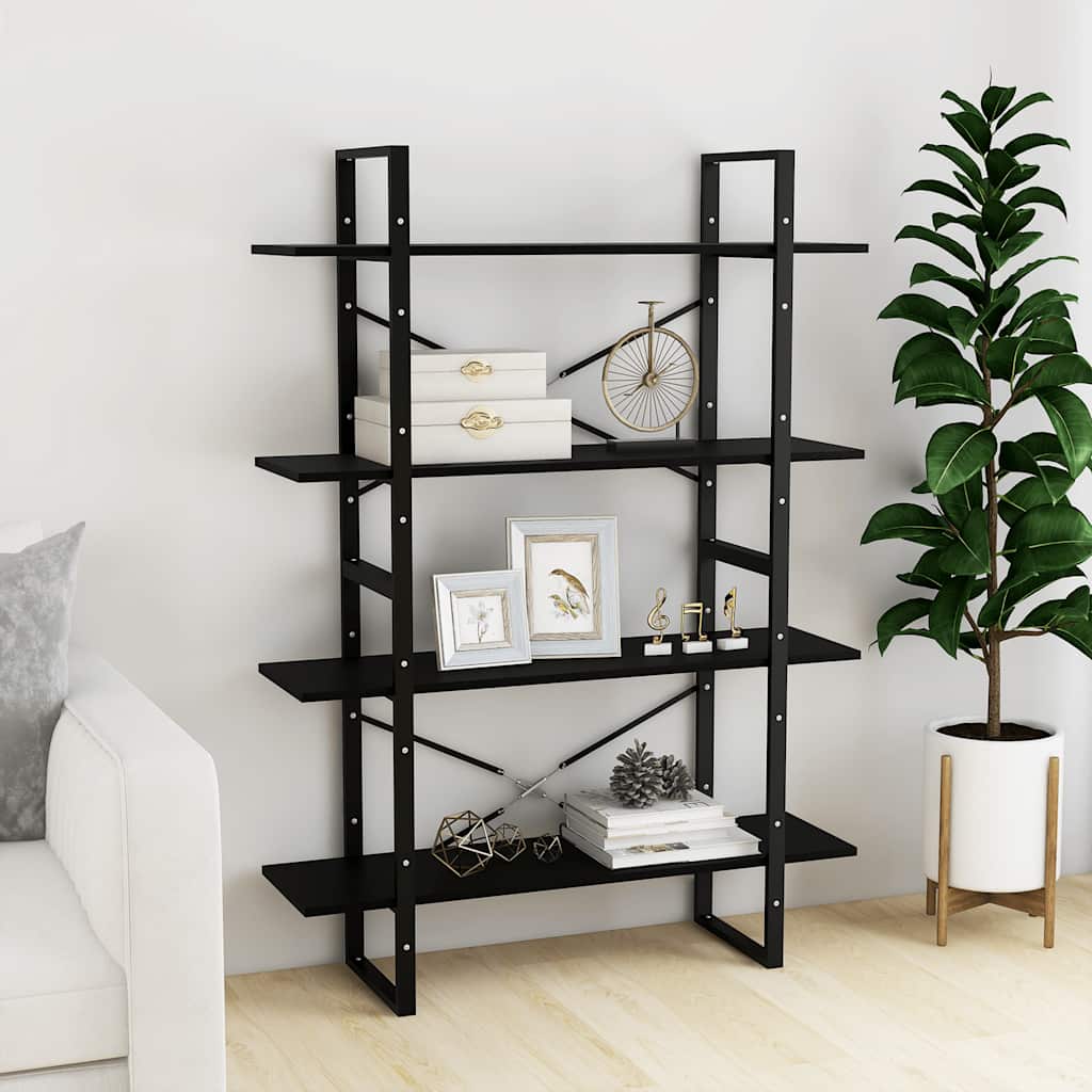 Bookshelf 4 Shelves Black 100 x 30 x 140 cm Solid Pine Wood