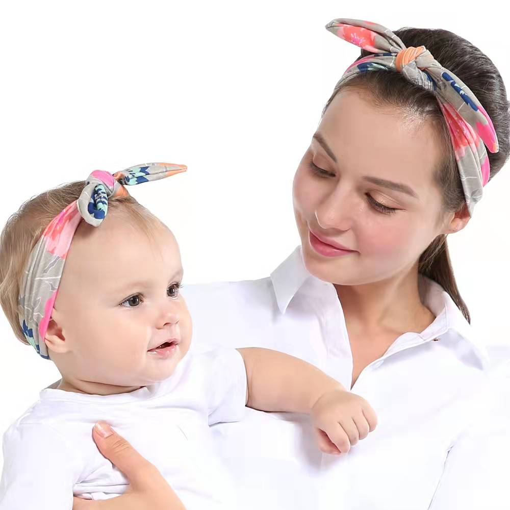 Chic Parent-child Knotted Rabbit Ears Hairbands Accessories Fashion Bow Headwraps Set Elastic Hair Bands