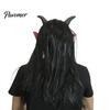 Máscara de Diablo para Halloween Máscara de Satán, Disfraz Realista de Cabeza Completa de Látex con Accesorios Largos y Escalofriantes de Cuernos Rojos y Colmillos, Accesorios de Fiesta de Cosplay Aterradores
