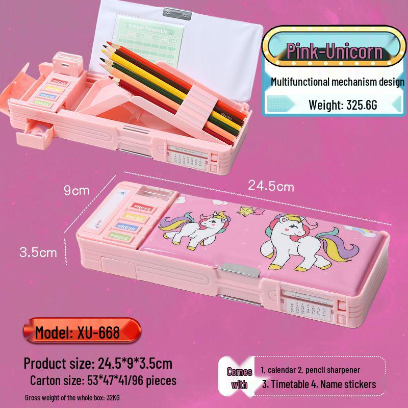 Creative Double-Layer Cartoon Pencil Box - Multifunctional, Large Capacity Stationery for Elementary Students