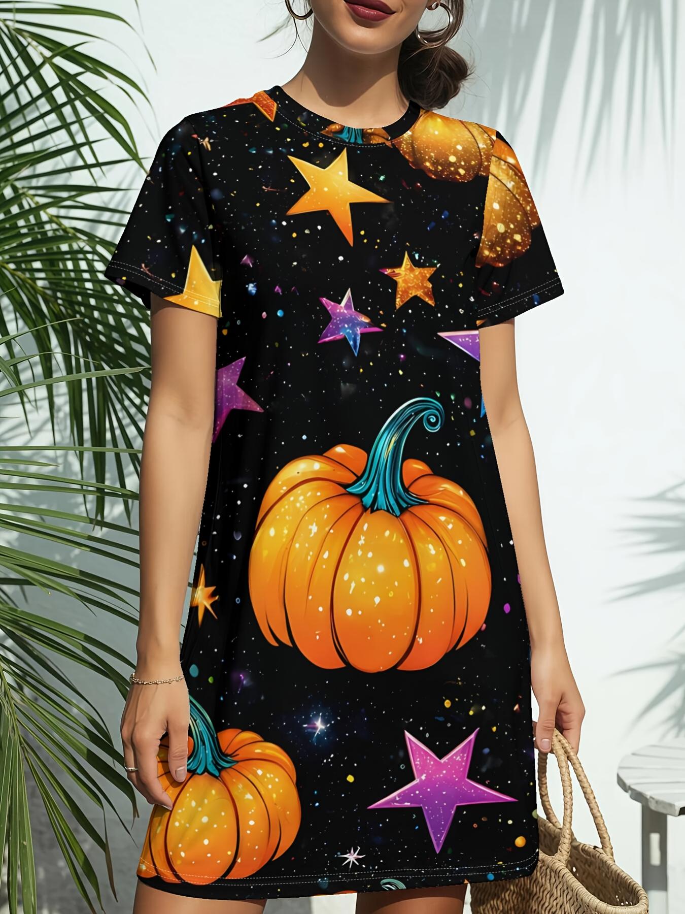 

Pumpkin Starnew Women S Round Neck Short Sleeve T-Shirt Dress. American Style Trend Digital Printing. Casual And Versatile for Spring And Summer. Eleg 3XL дубильна кора
