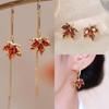 Elegant Red Crystal Maple Leaf Earrings Fashion Tassels Ear Ring Temperament Rhinestone Earwear Trendy Statement Pieces
