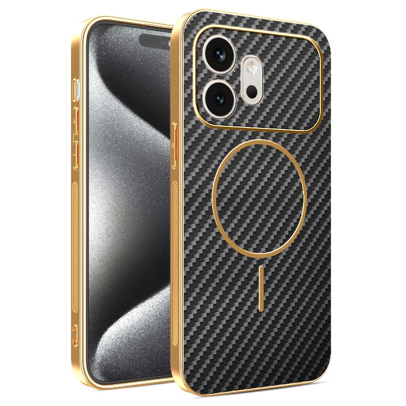 For Honor 600 600 Pro Electroplated Carbon Fiber Magnetic Fingerprint-resistant Shockproof Phone Case