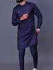 S-4XL Men Dashiki Long Clothes Shirt Trouser Set Mens 2 Pieces Outfit Suit Traditional Male Clothes T-shirt Pant Suits for Men