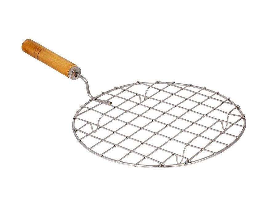 

TreegoArt Stainless Steel Wooden Handle Round Roasting Net Roaster Wire with Papad Jali, Roti Jali and Barbecue Grill For Kitchen - Pack Of 1 13 Inches Length срібний