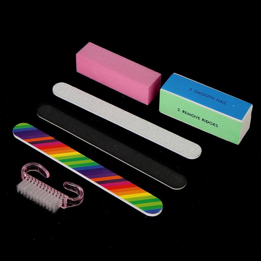 6Pcs Nail Art Sanding File Buffer Block Cleaning Brush Manicure Tool Kit Set