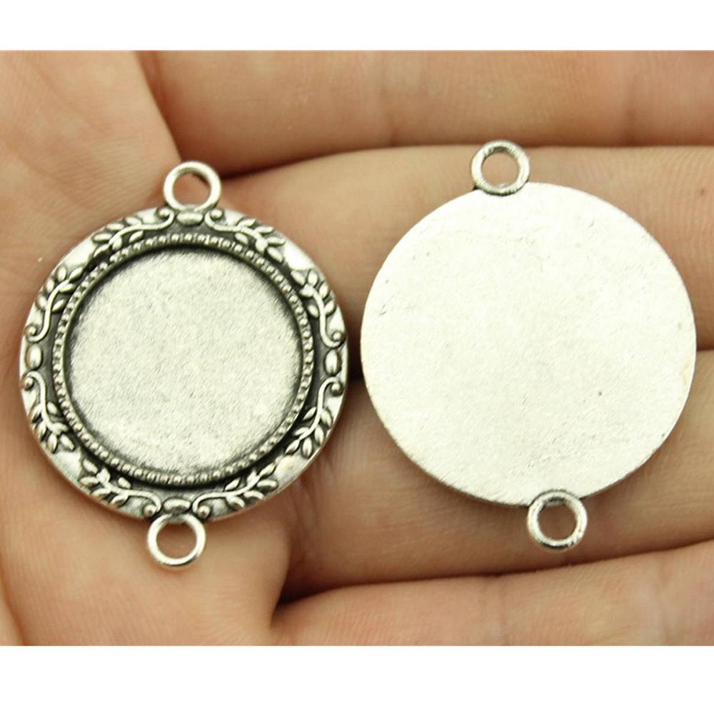10pcs Fit 20mm Round Glass Cabochon Base Setting Pendant Tray For Jewelry DIY Making Antique Silver Color FM4026