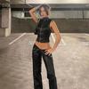 European and American style spring and summer new women's clothing fashion stand-up collar sexy backless slim navel PU small vest women