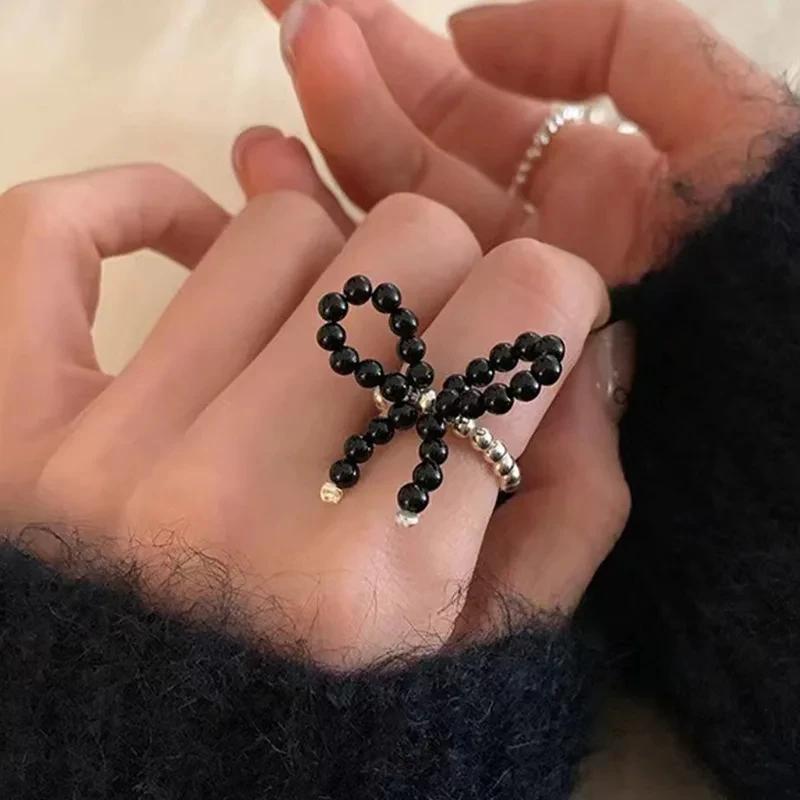 Bunte Perlenblumenringe für Damen Mädchen Koreanische Mode Süße Große Blumenfingerringe Schmuck Ästhetisch Y2K Accessoires