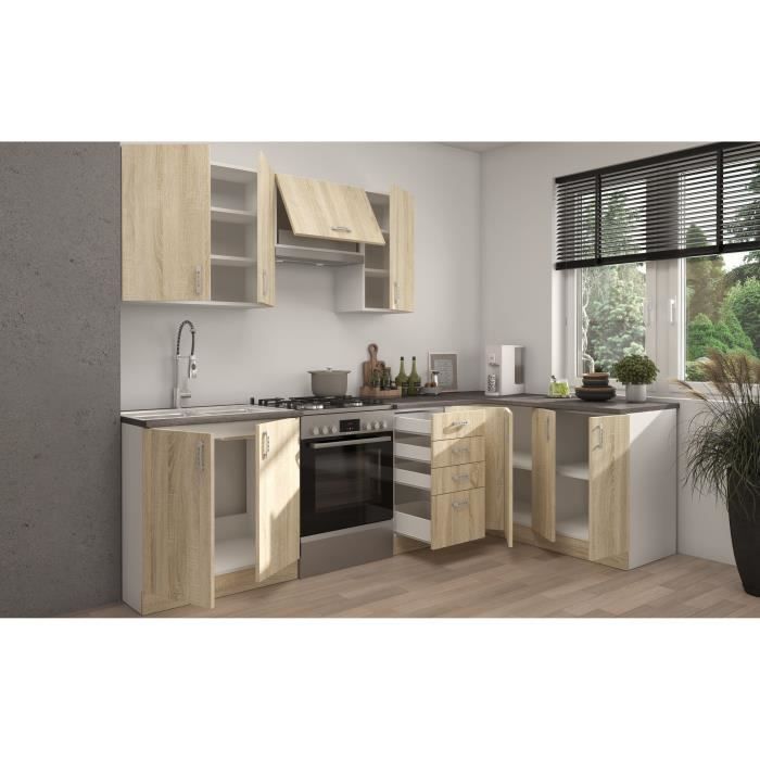 SARA Complete Modular Kitchen - Reversible Corner - 7 Elements - Sonoma Oak Decor - L270 X W148 Cm - Worktop Not Included