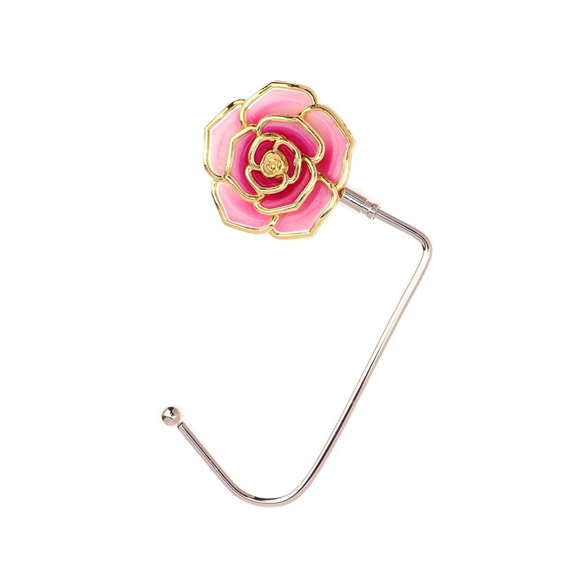 Elegant Gradient Rose Bag Purse Hook Portable Handbag Hanger Fashion Foldable Table Hook Organizer Desk Side Hooks