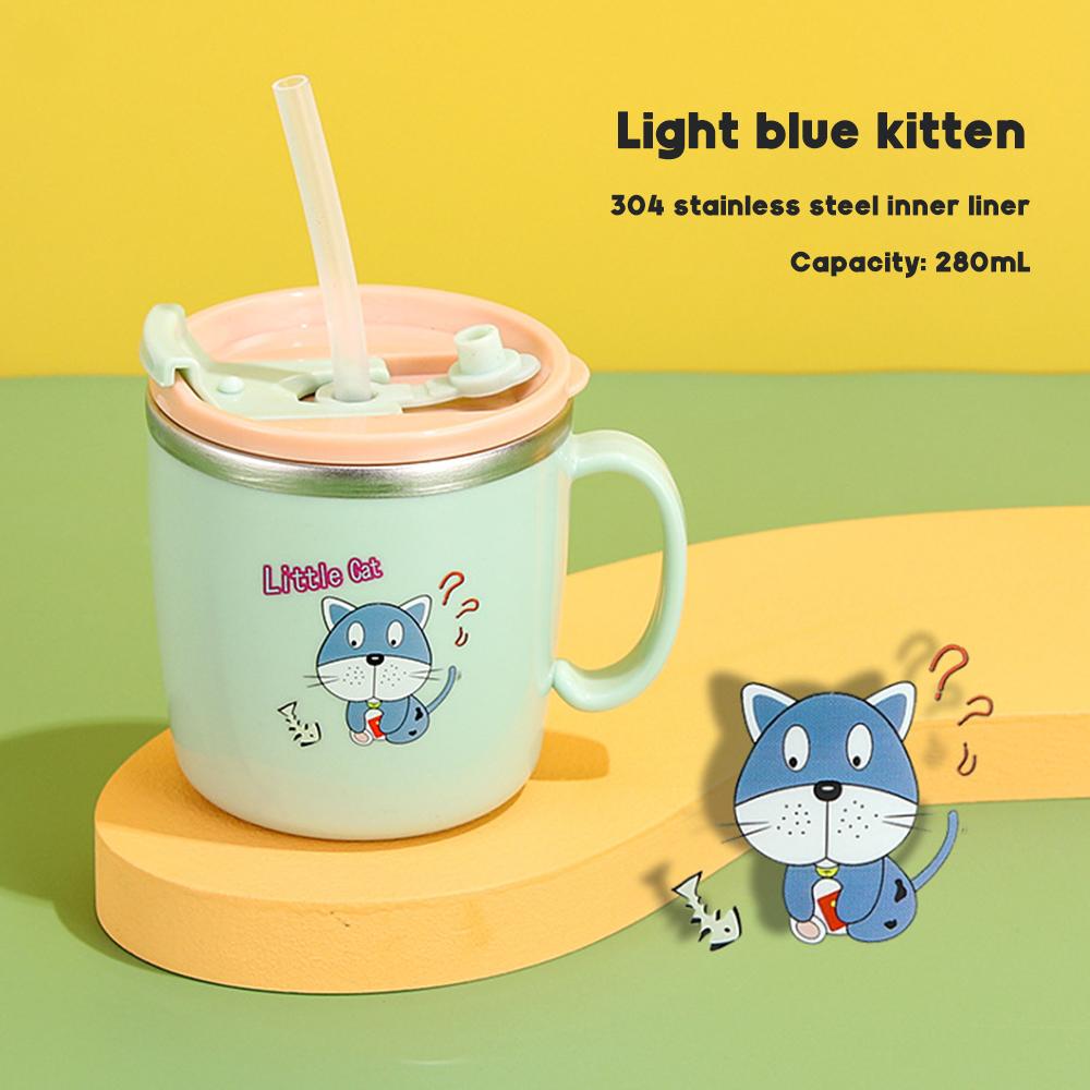 280ml Dětský hrneček na krmení s dinosaurem Nerezová termoska Hrneček se slámkou Dětský hrneček na mléko Proti horku a úniku Batolecí láhev na vodu