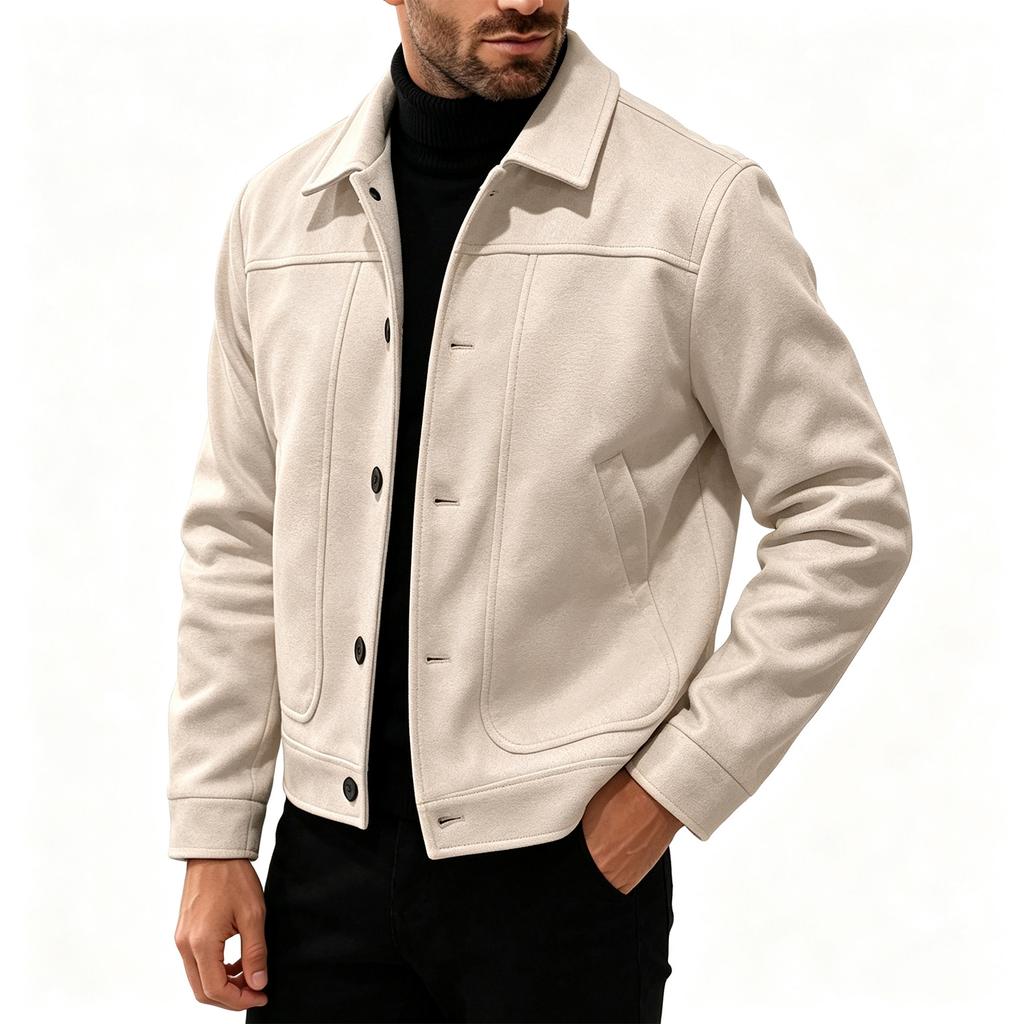 Herren Vintage Knopfleistenjacke mit Reverskragen, Kurzer Wollmantel für Frühling und Herbst