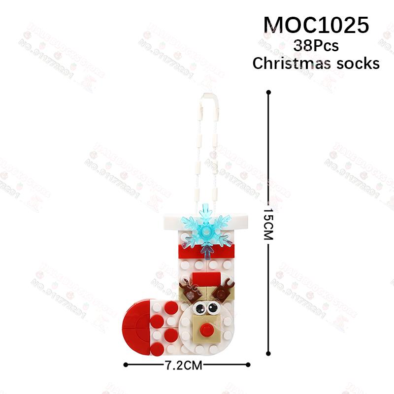 Christmas Pendant MOC Building Blocks Creative Wreath Snowflake Penguin Santa Claus Decorations Model DIY Assembly Toys For Kids