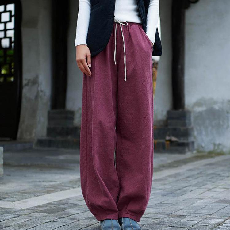 

Брюки-фонарики Johnature, осенне-зимние свободные женские брюки в стиле ретро больших размеров One Size бордовый