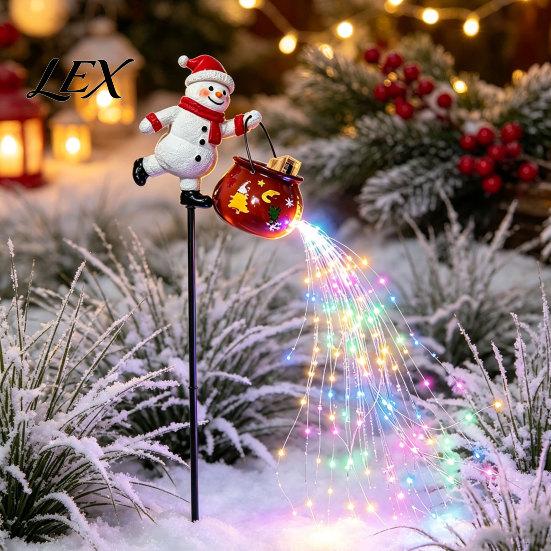 Christmas Snowman Yard Decorations Garden Stake Light, 3D Santa/Snowman Holding Glowing Cauldron Festive Holiday Pathway Lights Lamp, Waterproof