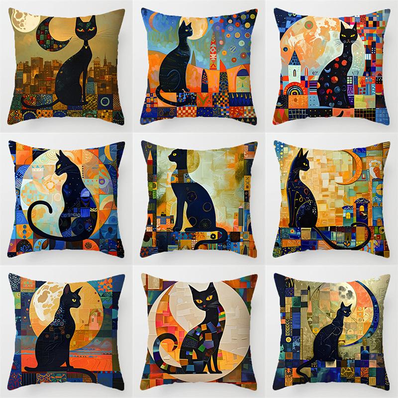 Monika Chen Unisex Geometric Abstract Cat Pattern Throw Pillow Cover With Short Plush Print Living Room Sofa Decoration Cushion Cover Pillow Covers