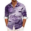 Men's Loose Fit Long Sleeve Shirt Halloween Pumpkin Print Casual Button Down Shirt Vintage Style Breathable Fabric Comfortable for Outdoor Workwear