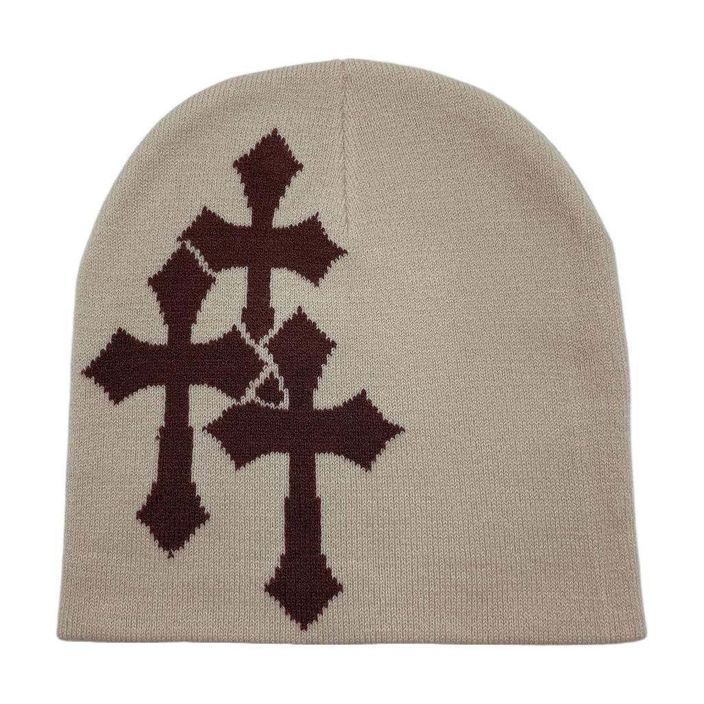 Fashion Cross Beanie Hat for Women Men Comfortable Knitted Hat Pullover Cap Winter Autumn Skull Cap Adult Y2K Headdress