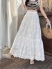 Women's White Embroidered A-line Cake Skirt for Autumn/Winter