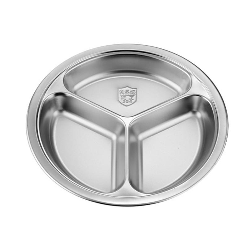 3 Compartment Stainless Steel Round Plate For Food Separation Space Saving Serving Dish Kitchen Dining Accessories