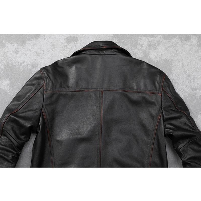 Jachetă de piele ocazională pentru bărbați, dimensiune chinezească, haină moale din piele de vacă naturală.