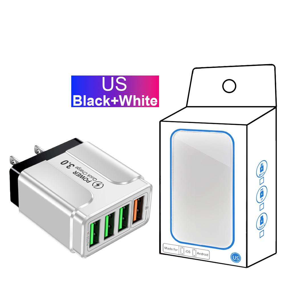 QC3.0 4-Port Fast USB Mobile Phone Charger with EU/UK/AU Plug
