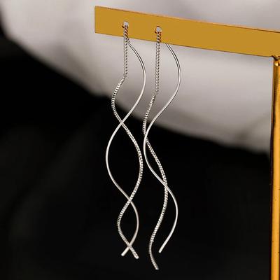PONYKISS 925 Stříbrné Náušnice s Třásněmi ve Tvaru Vlny pro Ženy Trendy Geometrické Minimalistické Jemné Šperky Doplňky
