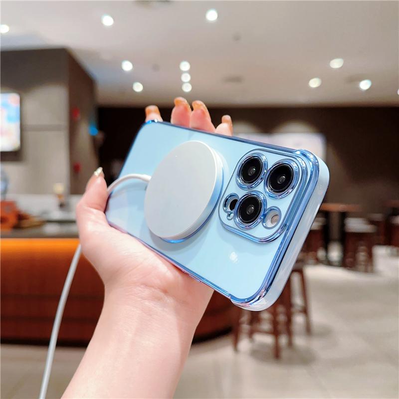 For iPhone Luxury Heart-shaped Magsafe Magnetic Plating Pattern Frame Phone Case For iPhone 11 12 13 14 15 16 Plus Pro Max Cover
