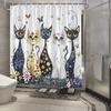 Whimsical Cat Shower Curtain - Fun Hand-Drawn Design With Floral & Butterfly Accents, Water-Resistant Polyester Fabric