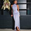 European and American Style Summer Fashion Sexy Pleated Sleeveless Long Dress New Spice Girl Turtleneck Trailing Dress