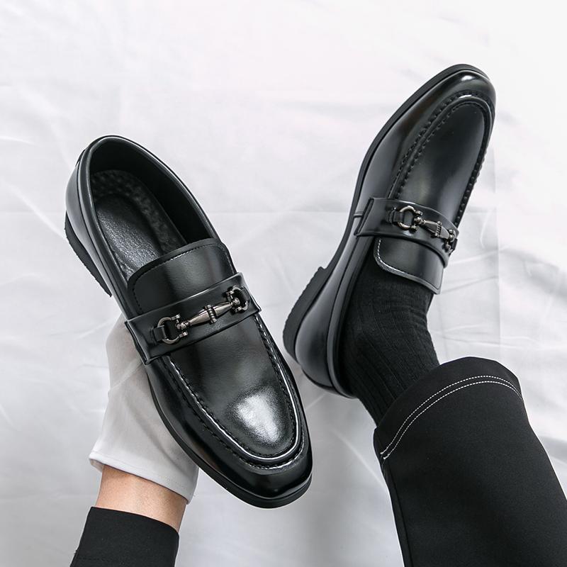 Fashion Texture Men Comfortable Non-slip Men's Metal Buckle Design Vintage Advanced Leisure Luxury Business Office Large Loafer Shoes