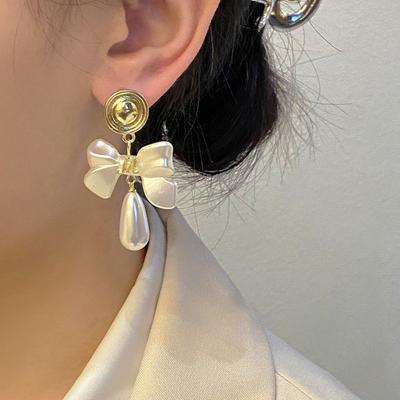 1Pair Vintage Elegant Versatile Bow Drop Earrings For Women Girls  Sweet Exquisite Bow Stud Earrings Jewelry Gifts