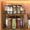Portable Rotating Spice Holder With Sturdy Wood Construction And Adjustable Shelf Levels