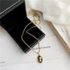 Black Enamel Baroque Necklace with Medium-Length 18K Gold-Plated Titanium Steel Chain