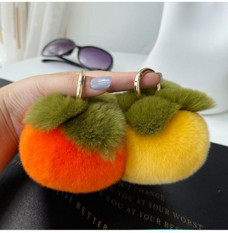 Cute Furry Persimmon Keychain For Custom Keys Accessories Soft Fluffty Fruit Keyring Bag Pendant Plush Orange Keyring