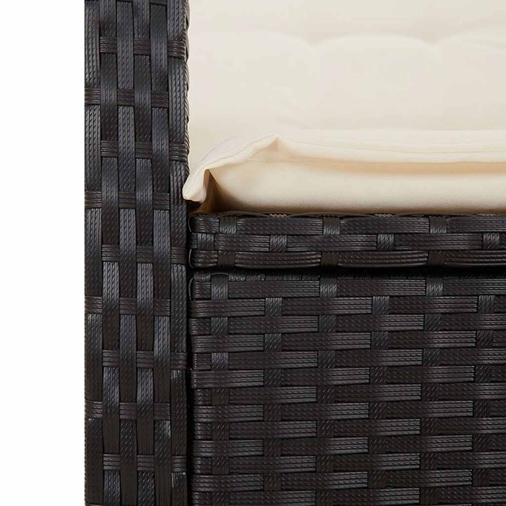 Adjustable Garden Bench with Cushions Black Poly Rattan