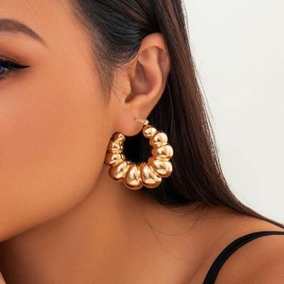 PuRui Kpop CCB Material Geometric Hoop Earrings for Women Trendy Zircon Gold Color Earrings Wedding Ladies Party Street Gifts