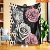 1pc 2D Flat Printing Spring & Summer New Arrival Leopard Print and Pink & White Rose Polka Dot Themed Digital Print Blanket, Suitable for All Seasons,