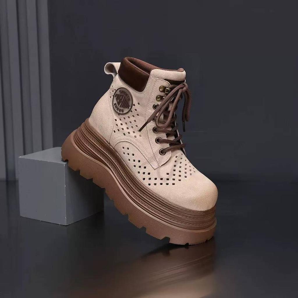 Outdoor Martin Boots Women's 2025 Summer New Popular Breathable Inner Heightening Hollow Pink Small Thick-soled Short Boots