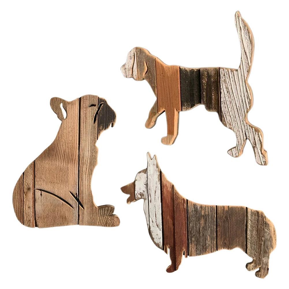 New Wood Carving French Bulldog Rustic Home Wall Hanging Decor Wooden Art Animal Dog Statue Wall Art Corgi Sculpture Ornament