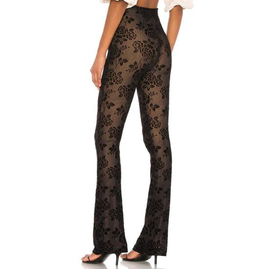 Dámské kalhoty s vysokým pasem s výšivkou květinovým vzorem kalhoty s podšívkou z elastické látky