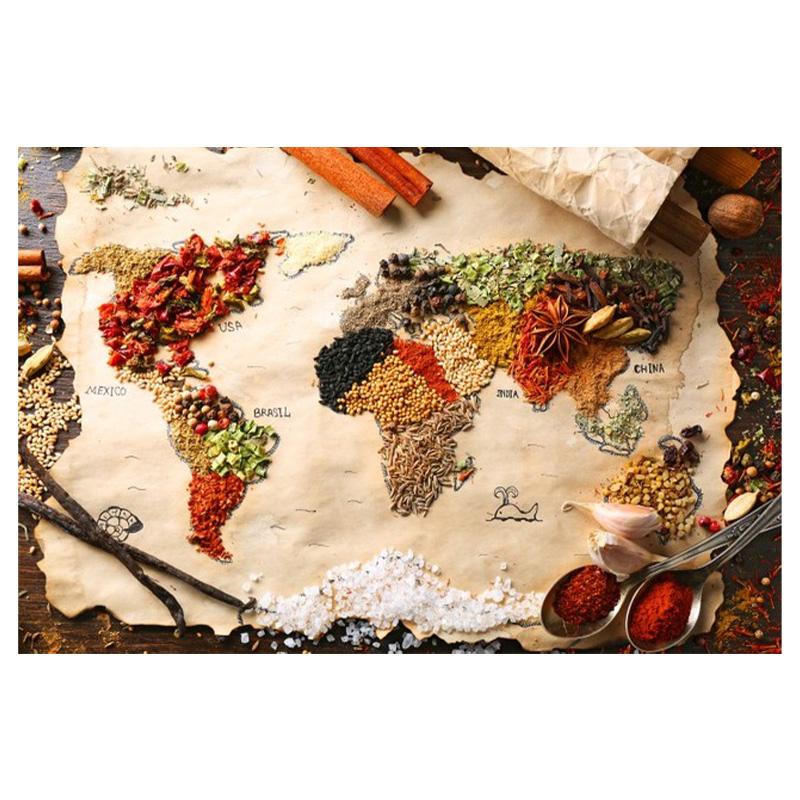 Wall Art Canvas Painting World Map with Spice Posters and Prints Wall Pictures for Dining Room Cuadros Home Decoration No Frame