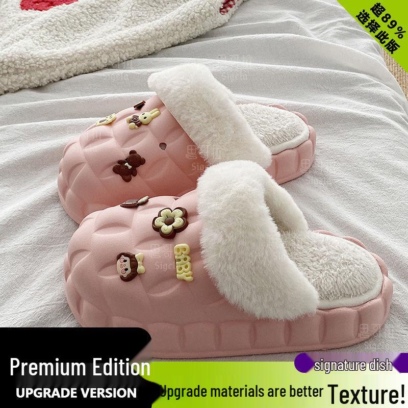 

Съемные милые хлопковые туфли на толстой подошве: Теплая, Нескользящая Домашняя Обувь для Девочек и Женщин на Осень и Зиму Size 36-37