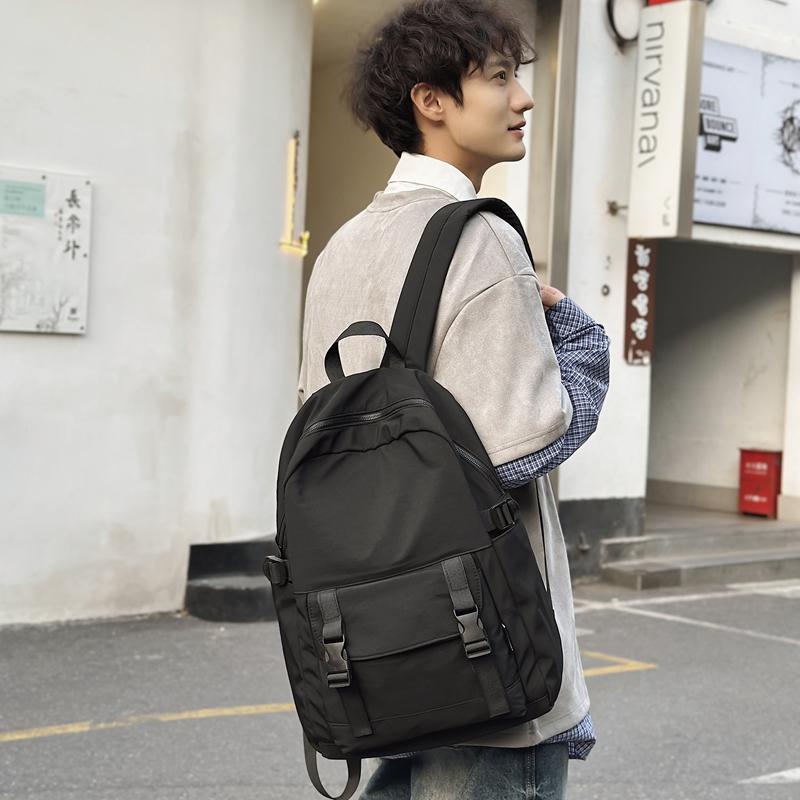 Solid Color Backpack Men's Nylon Waterproof Large Capacity Lightweight Travel Backpack Student School Bag