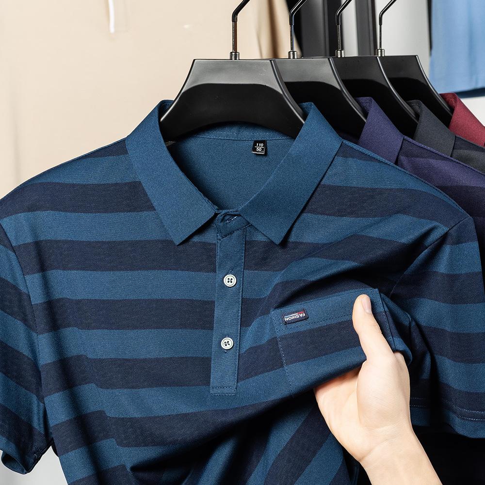 Real Pocket Striped Short Sleeve T-Shirt Men S Loose Casual Polo Shirt Father S Top M