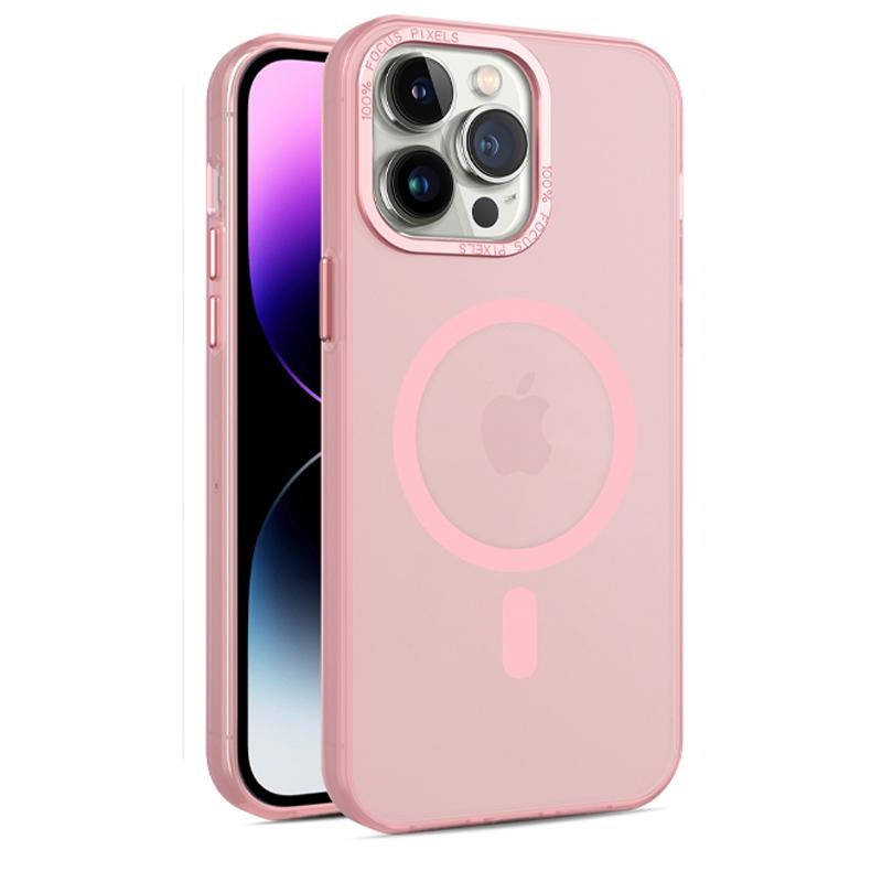 

Роскошный магнитный чехол для телефона Magsafe с беспроводной зарядкой для iPhone 15 14 13 12 Pro Max Plus, прозрачный матовый противоударный чехол For iPhone 15 розовый