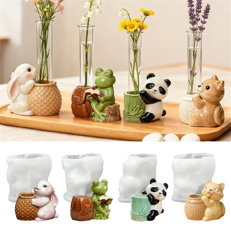 Animal Themed Silicone Vase Mold For Hydroponic Gardening Reusable Craft Tool With Acrylic Test Tubes  Creative Decoration