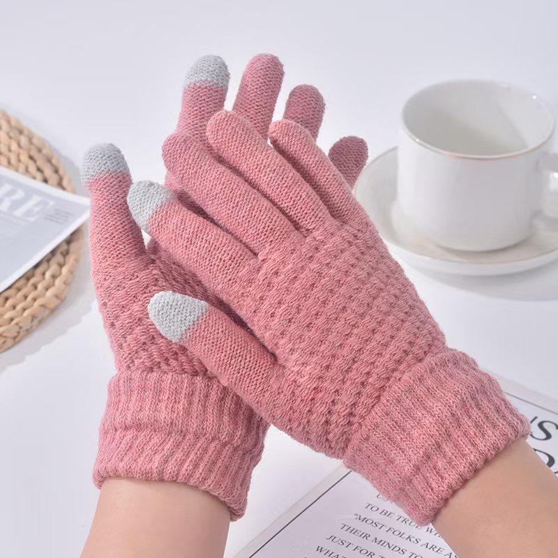Pineapple Pattern Gloves Female Winter Cute Student Riding Warm Cold Thickened Winter Gloves Combination