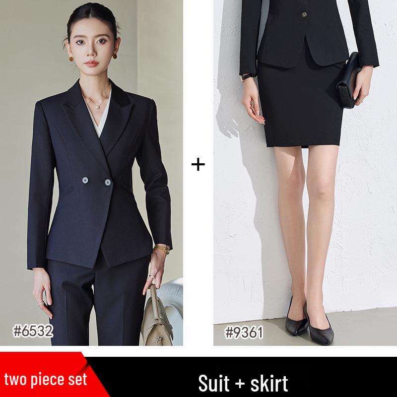 Yumeiya Elegant Professional Suit Set - Spring Thick Style Waist-Slimming Long-Sleeved Workwear Uniform.